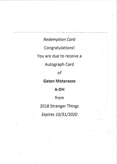 Stranger Things Season 2 Redeemed Redemption Card A-DH Gaten Matarazzo