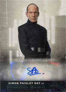Star Wars Rise Skywalker Autograph Card A-SPD Simon Paisley Day as Quinn