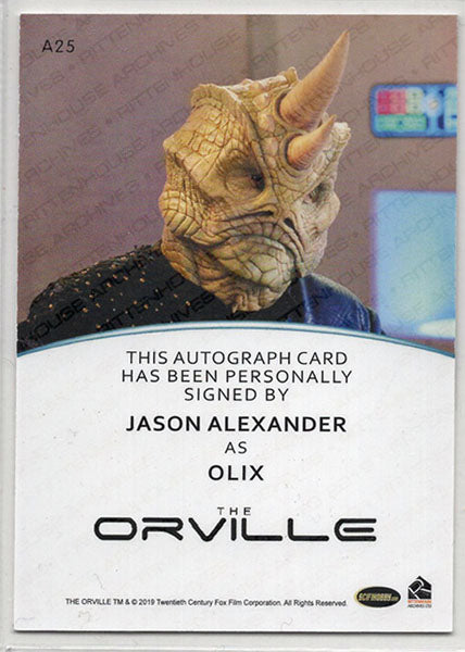 Orville Archives Autograph Card A25 Jason Alexander as Olix (Full Bleed)