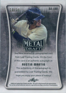 Leaf Metal Draft Baseball 2020 Blue Ice Auto Card BA-AM1 Austin Martin 10/15