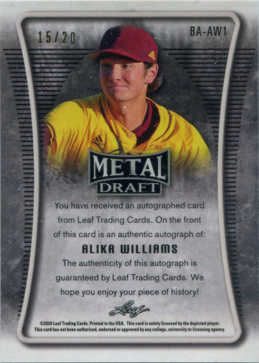 Leaf Metal Draft Baseball 2020 Mojo Blue Auto Card BA-AW1 Alika Williams 15/20
