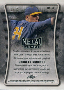 Leaf Metal Draft Baseball 2020 Blue Prizm Refractor Auto Card BA-GC1 Crochet /35