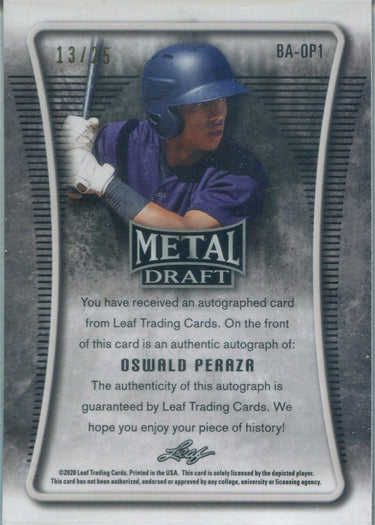 Leaf Metal Draft Baseball 2020 Purple Rainbow Auto Card BA-OP1 Oswald Peraza /25