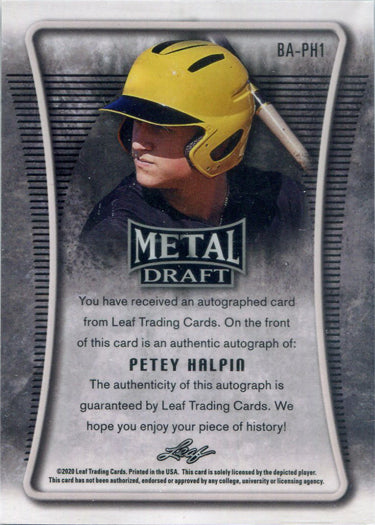 Leaf Metal Draft Baseball 2020 Silver Wave Autograph Card BA-PH1 Petey Halpin