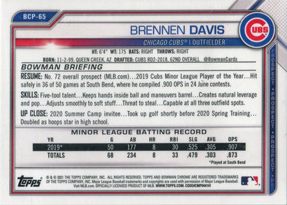 Bowman Chrome Baseball 2021 Purple Border Card BCP-65 Brennen Davis 128/250