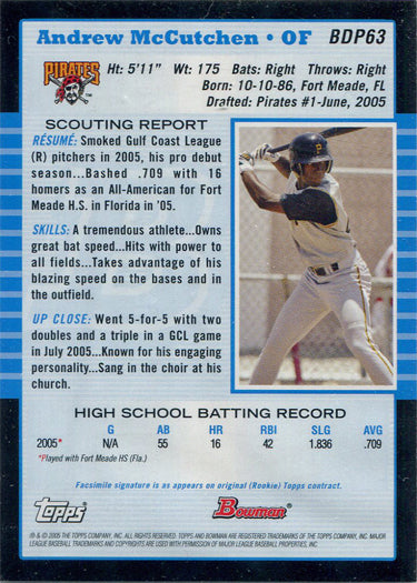 Bowman Baseball 2006 Draft Prospect Base Card BDP63 Andrew McCutchen