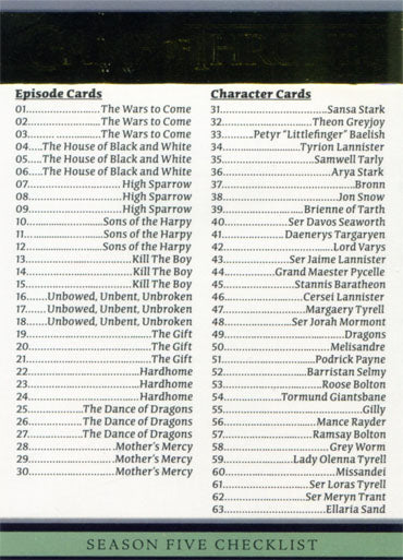 Game of Thrones Season 5 Base 100 Gold Parallel Chase Card #033/150