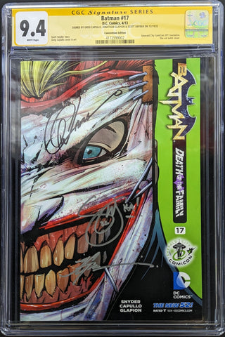 Batman #17 ECCC 2013 Variant Graded CGC 9.4 Signed by Capullo Snyder Glapion