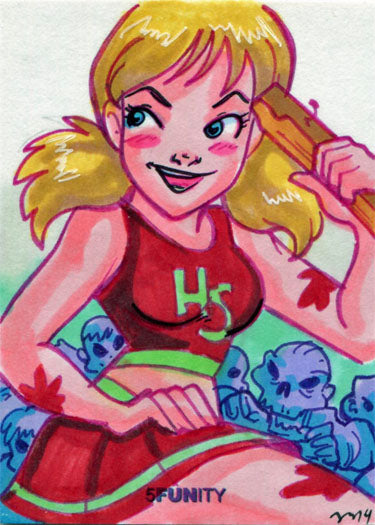 DH 5FUNity Sketch Card by Mary Bellamy of Zombies vs Cheerleaders V1
