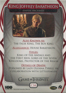 Rittenhouse 2020 Game of Thrones The Cast Chase Card C16 King Joffrey Baratheon