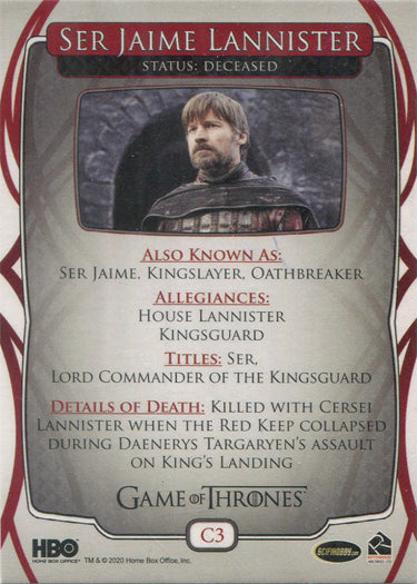 Rittenhouse 2020 Game of Thrones The Cast Chase Card C3 Ser Jaime Lannister