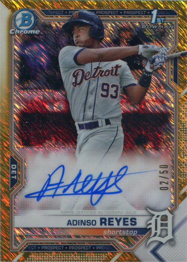 Bowman Chrome Baseball 2021 Gold Shimmer Auto Card CPA-ARE Adinso Reyes 02/50