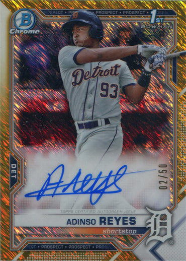 Bowman Chrome Baseball 2021 Gold Shimmer Auto Card CPA-ARE Adinso Reyes 02/50