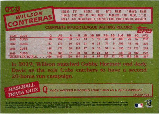 Topps Update Baseball 2020 Chrome Silver Card CPC-13 Willson Contreras