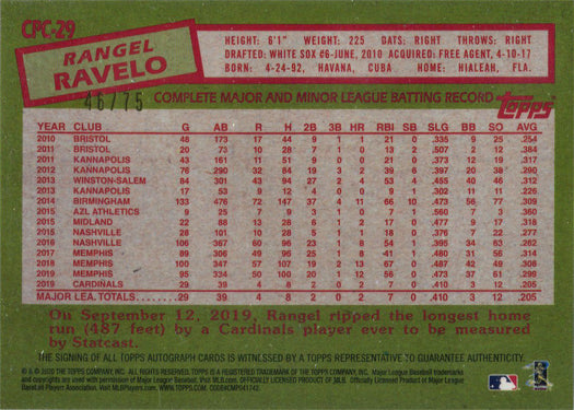 Topps Update Baseball 2020 Chrome Silver Autograph Card CPC-29 Rangel Ravelo /75