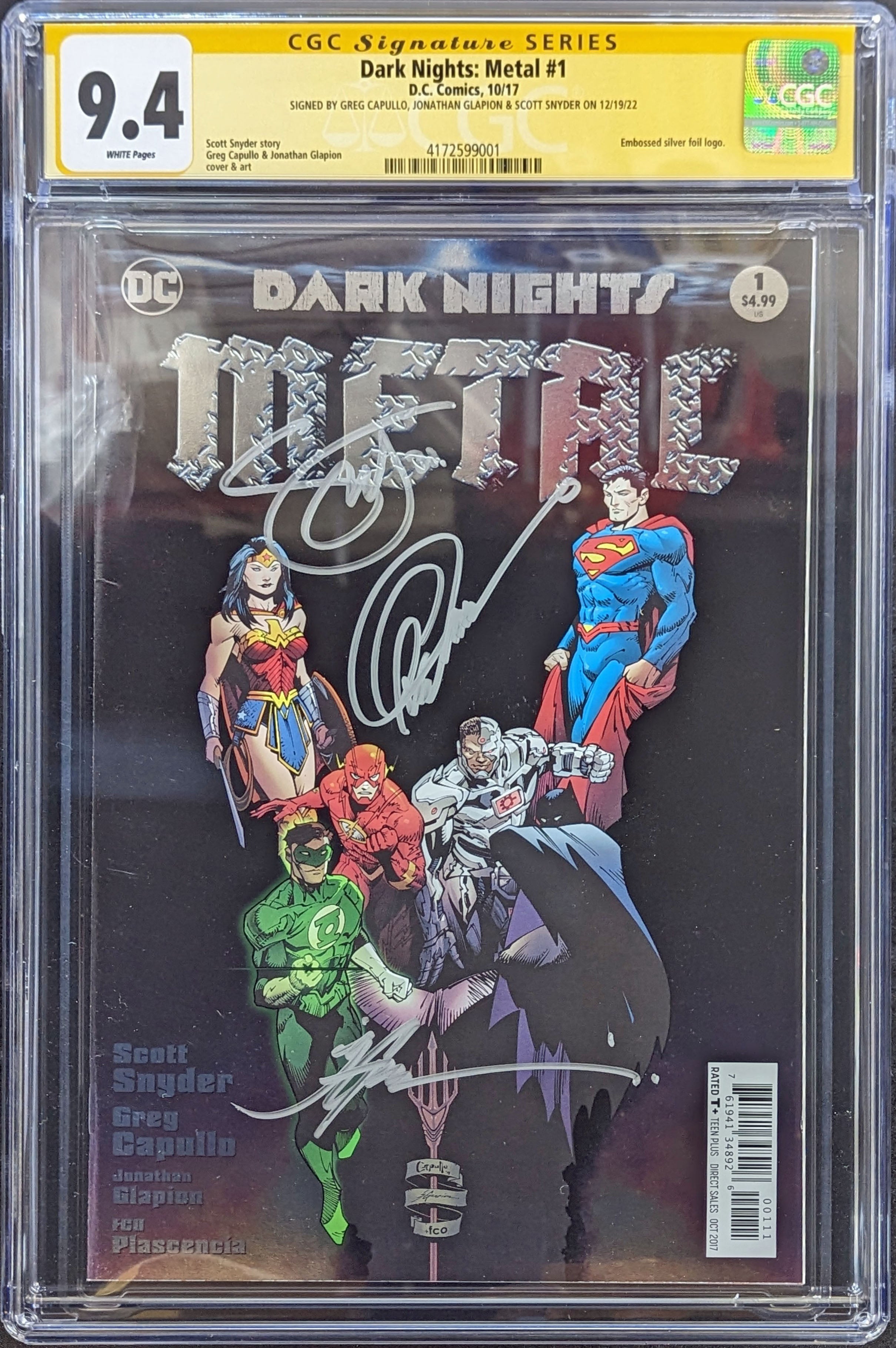 Dark Nights Metal #1 Graded CGC 9.4 Signed by Capullo Snyder Glapion