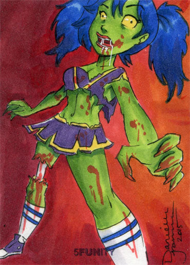 5FUNity Zombies vs Cheerleaders Sketch Card by Danielle Gransaull V2