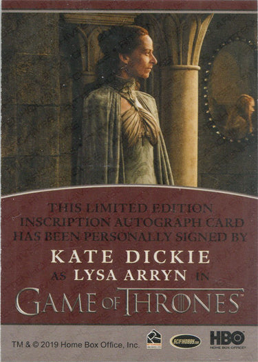 Game of Thrones Complete Series Autograph Inscription Card Kate Dickie as Lysa Arryn