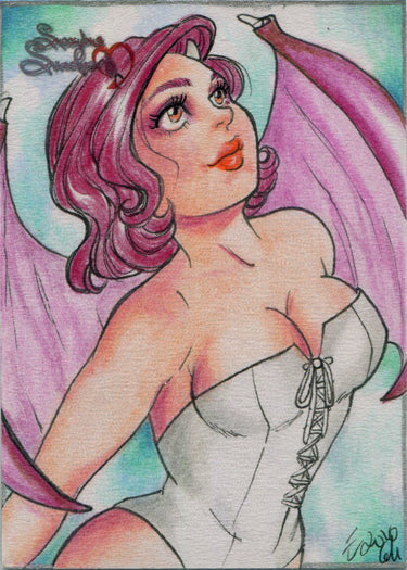 Succubus Sweethearts 5finity 2020 Sketch Card by Elfie Lebouleux