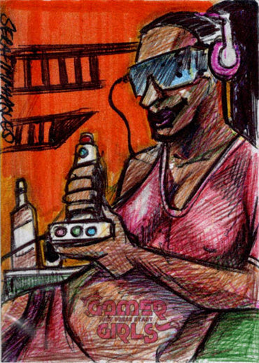 2023 5finity Gamer Girls Sketch Card Serafim Marques V2