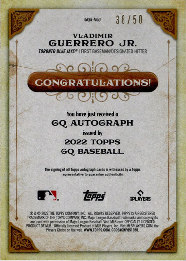 Topps Gypsy Queen Baseball 2022 B/W Auto Card GQA-TS Vladimir Guerrero Jr. 38/50