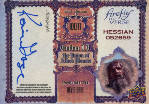 Firefly the Verse Autograph Card KG Kevin Gage as Stitch Hessian