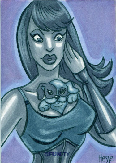 DH 5FUNity Sketch Card by Erica Hesse of Pin-ups & Puppies