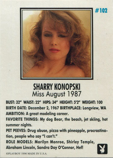 Playboy 1996 August Edition Autograph Card 102 Sharry Konopski 1983/2750