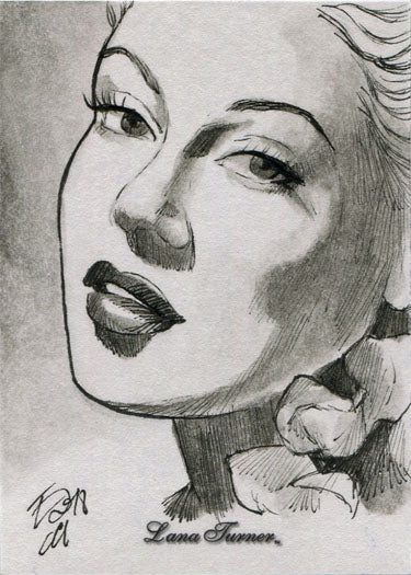 Classic Hollywood Starlets 5finity Lana Turner Sketch Card by Elfie Lebouleux V1