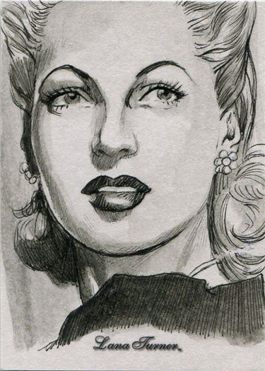 Classic Hollywood Starlets 5finity Lana Turner Sketch Card by Elfie Lebouleux V2