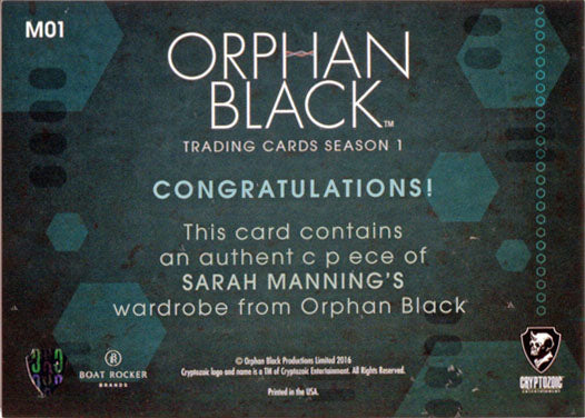 Cryptozoic 2016 Orphan Black M01 Costume Wardrobe Card Tatiana Maslany as Sarah