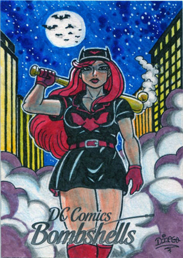 DC Comics Bombshells Sketch Card by Diego Mendes Valeris of Batwoman