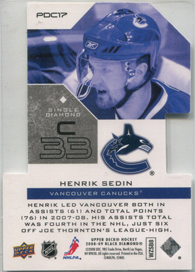 Upper Deck Black Diamond Hockey 2008-09 Premier Cuts Card PDC17 Henrik Sedin