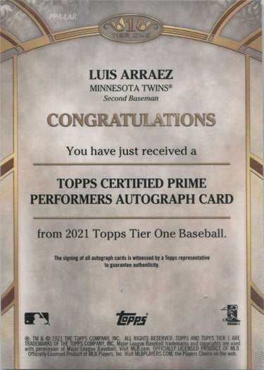 Topps Tier One Baseball 2021 Prime Performers Auto Card PPA-LAR Luis Arraez /300