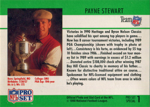 NFL Pro Set Football 1990 Pro Set Special Card 1 Payne Stewart