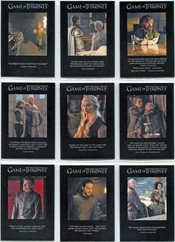 Game of Thrones Season 6 Quotable Complete 9 Card Chase Set Q51 to Q59