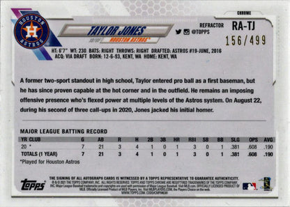 Topps Chrome Baseball 2021 Autograph Refractor Card RA-TJ Taylor Jones 156/499