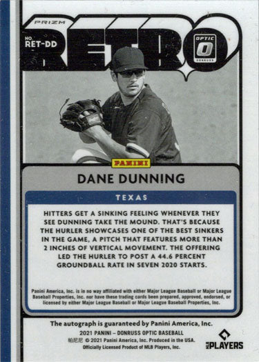 Panini Donruss Optic Baseball 2021 Retro Series Signatures Card RET-DD Dane Dunning