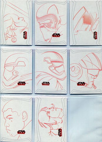 Star Wars Last Jedi Red Character Illustrations 8 Card Chase Set