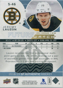 Upper Deck SP Authentic Hockey 2018-19 Future Watch Card S-46 Jeremy Lauzon