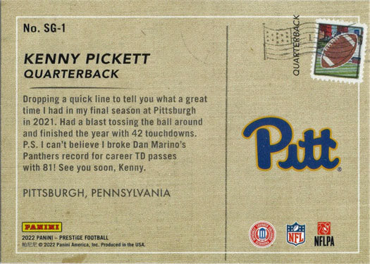 Panini Prestige Football 2022 Seasons Greetings Insert Card SG-1 Kenny Pickett