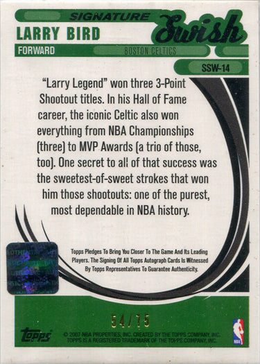 Topps Trademark Basketball 2007-08 Signature Swish Autograph Card SSW-14 Larry Bird