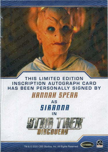 Star Trek Discovery Season 2 Autograph Inscription Card Hannah Spear as Siranna