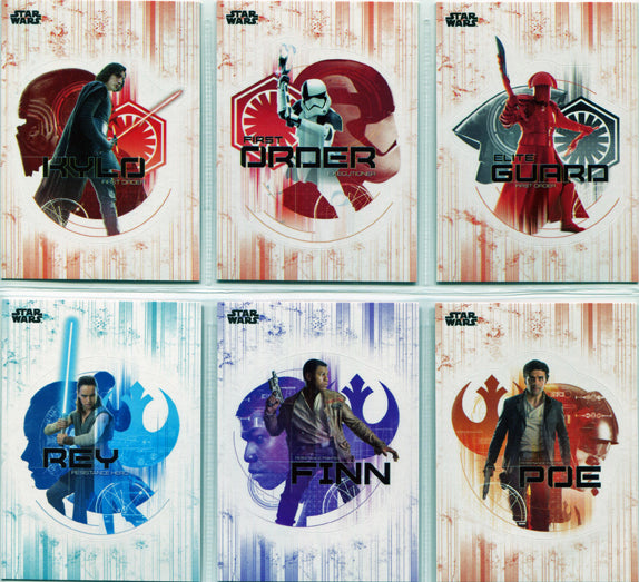 Star Wars Last Jedi Die-Cut Sticker 6 Card Chase Set