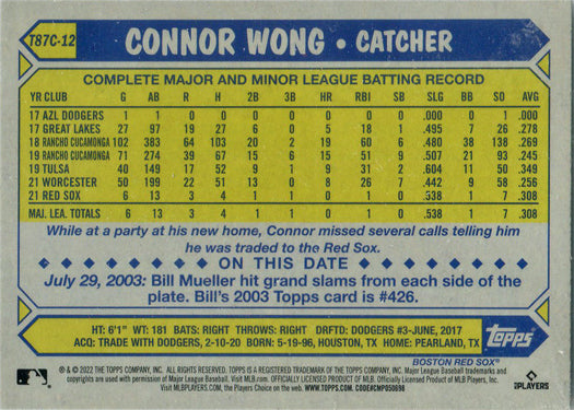 Topps Series One Baseball 2022 Chrome Silver Card T87C-12 Connor Wong