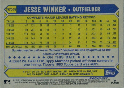 Topps Series One Baseball 2022 Chrome Silver Card T87C-59 Jesse Winker