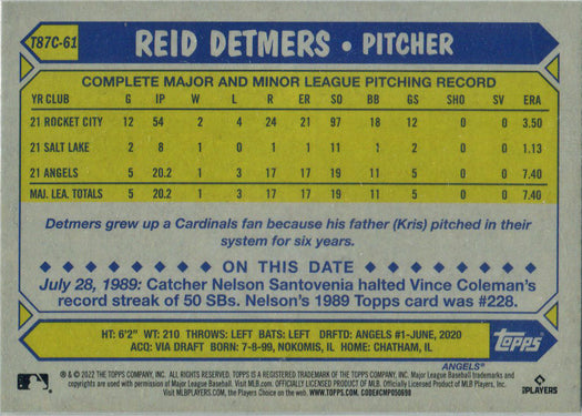 Topps Series One Baseball 2022 Chrome Silver Card T87C-61 Reid Detmers