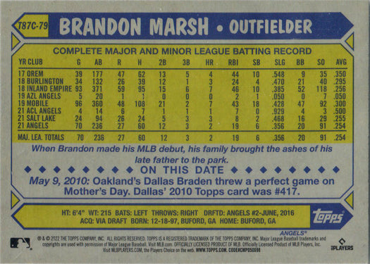 Topps Series One Baseball 2022 Chrome Silver Card T87C-79 Brandon Marsh