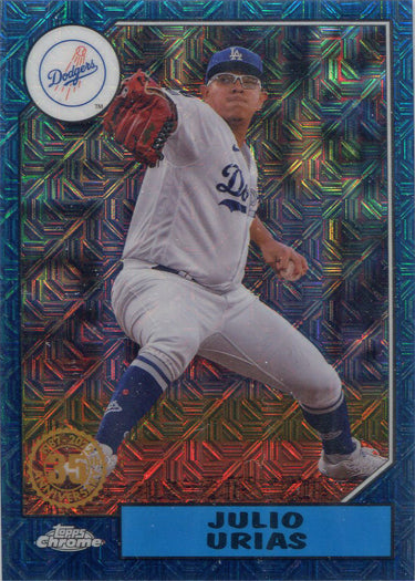 Topps Series Two Baseball 2022 Chrome Silver Blue Parallel Card T87C2-13 Julio Urias 074/150