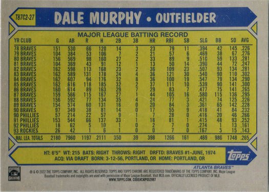 Topps Series Two Baseball 2022 Chrome Silver Card T87C2-27 Dale Murphy